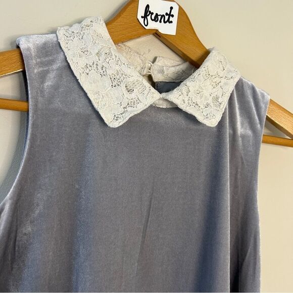 Copper Key Silver Faux Velvet Sleeveless Dress White Lace Collar Girls 14 excell - Picture 10 of 11